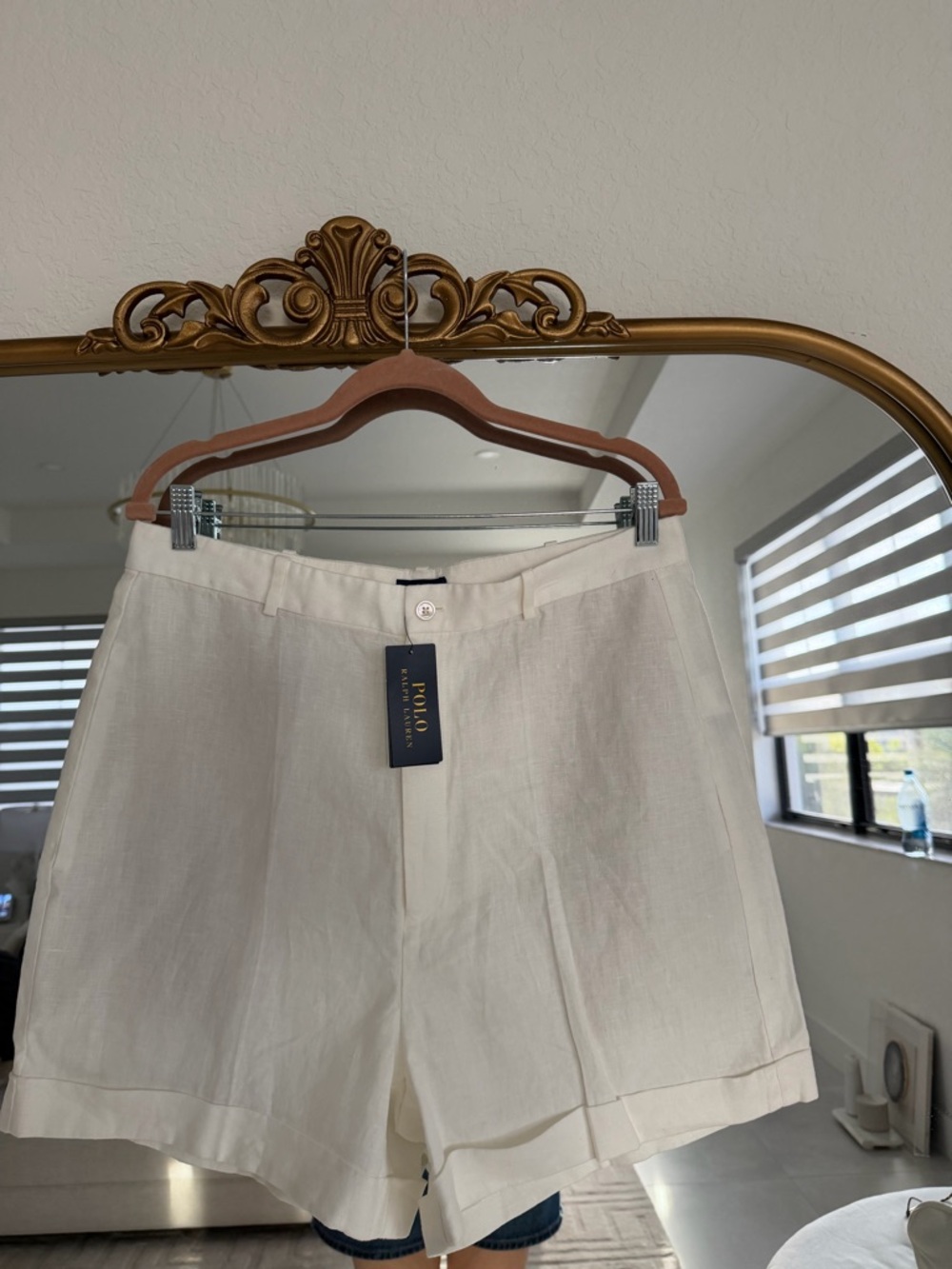 NWT,Polo by Ralph Lauren High-Waist 100% Pure Linen Women’s Shorts Ivory Size 12